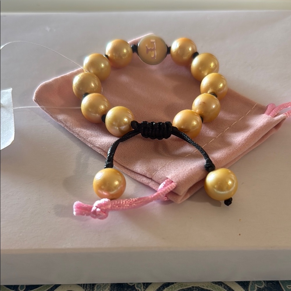 Gold Beaded Bracelet with Adjustable Cord